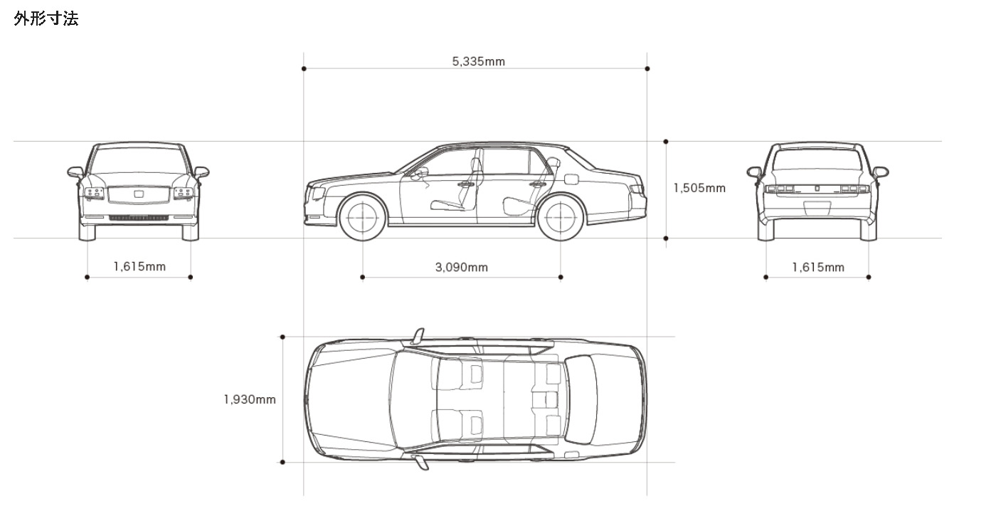 センチュリーの全長サイズは 寸法 車幅の大きさも全部解説 クルマの神様 車選びに悩む人が結局たどり着く人気情報サイト